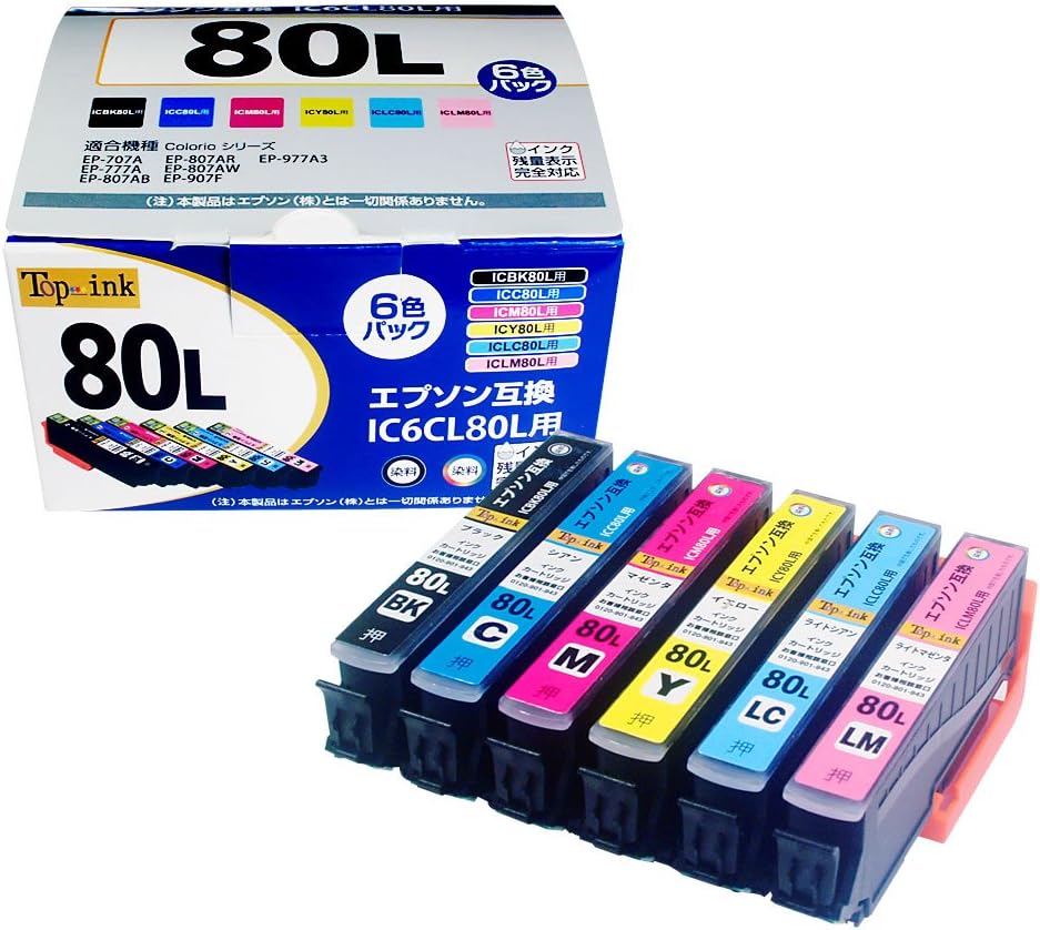 ワケあり Top ink エプソン用 IC6CL80L 互換インク 6色パック