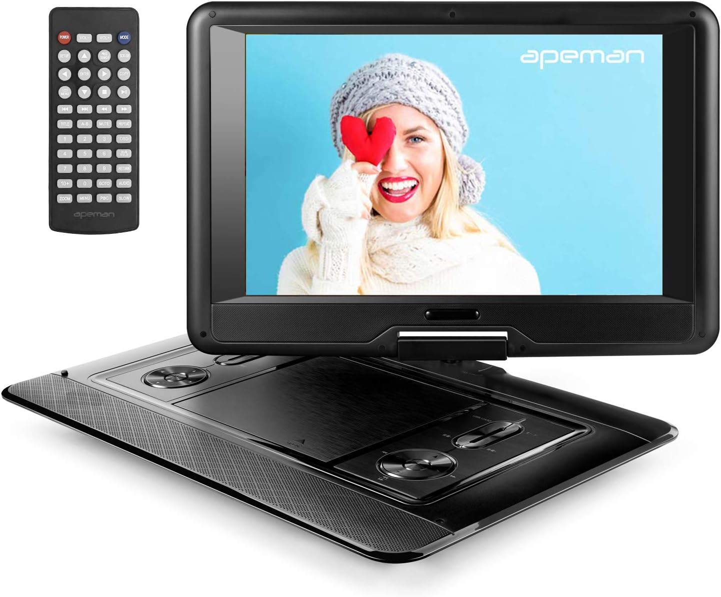 【非公開クーポン】 APEMAN 15.5インチ 270度回転式 リージョンフリー 大容量バッテリー ポータブルDVDプレイヤー 【送料無料】