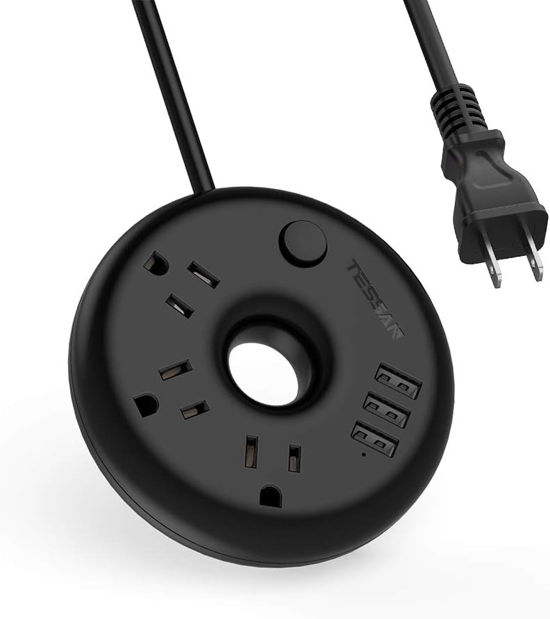 【非公開クーポン】 TESSAN 円形 3個AC差込口 3USBポート 電源タップ