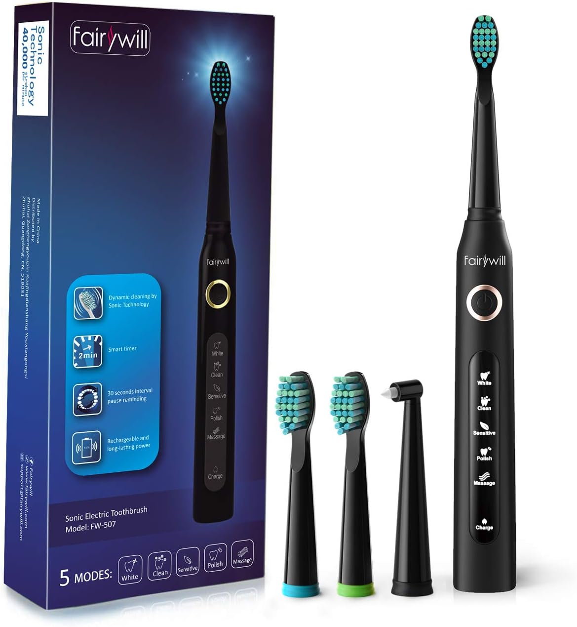 【非公開クーポン】 Fairywill USB充電式 音波歯ブラシ 【送料無料】