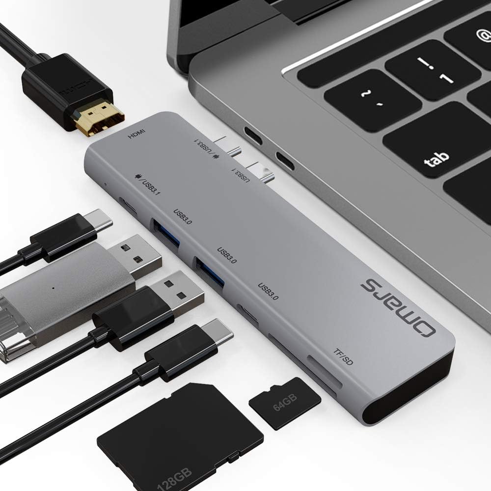 【非公開クーポン】【1,362円】 Omars MacBookPro デュアル Type‐C 7in1 ハブ カードリーダー  【送料無料】