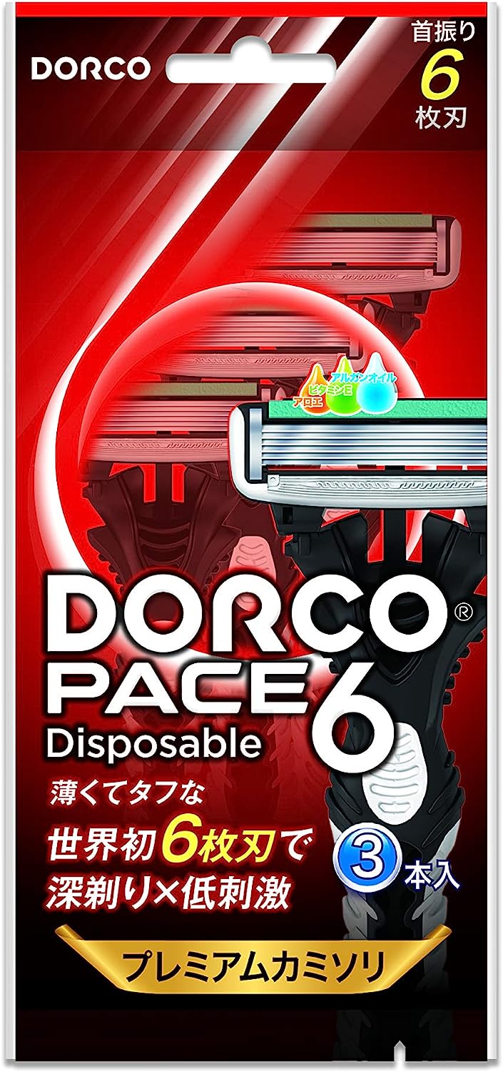【282円】 DORCO 世界初の6枚刃 深剃り×低刺激 PACE6 カミソリ 3本セット