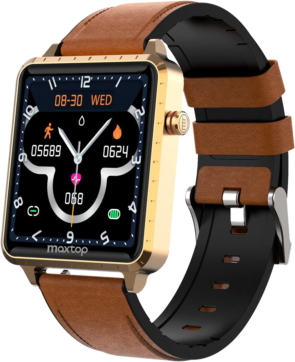 【60%OFF】【1,599円】 MAXTOP 1.54インチ 革ベルト IP67防水 スマートウォッチ 【送料無料】
