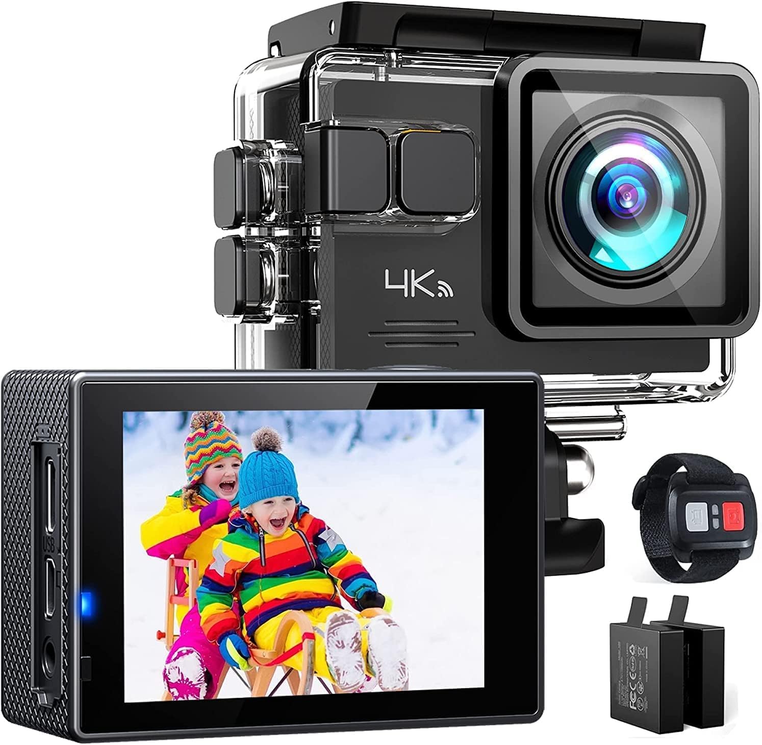 【50%OFF】【4,499円】 Lomtom 4K/30FPS WiFi 170°広角レンズ EIS防水 バッテリー2個 【送料無料】