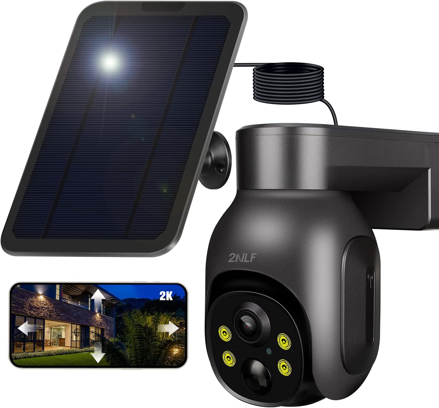 【70%OFF】【5,999円】 2NLF WIFI 2K 300万画素 360°撮影 PIR人体検知 赤外線暗視 屋外ソーラー監視カメラ 【送料無料】