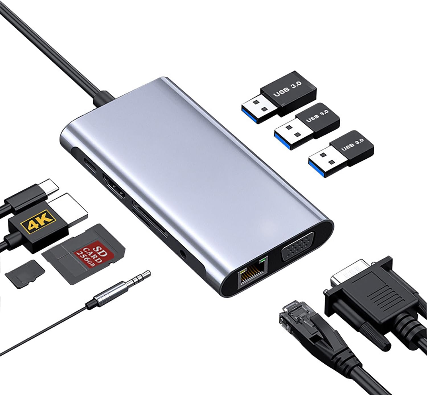 【70%OFF】【1,490円】 Cryroc 10in1 PD100W  4K HDMI 1080P VGA 1Gbpsイーサネット ドッキングステーション 【送料無料】