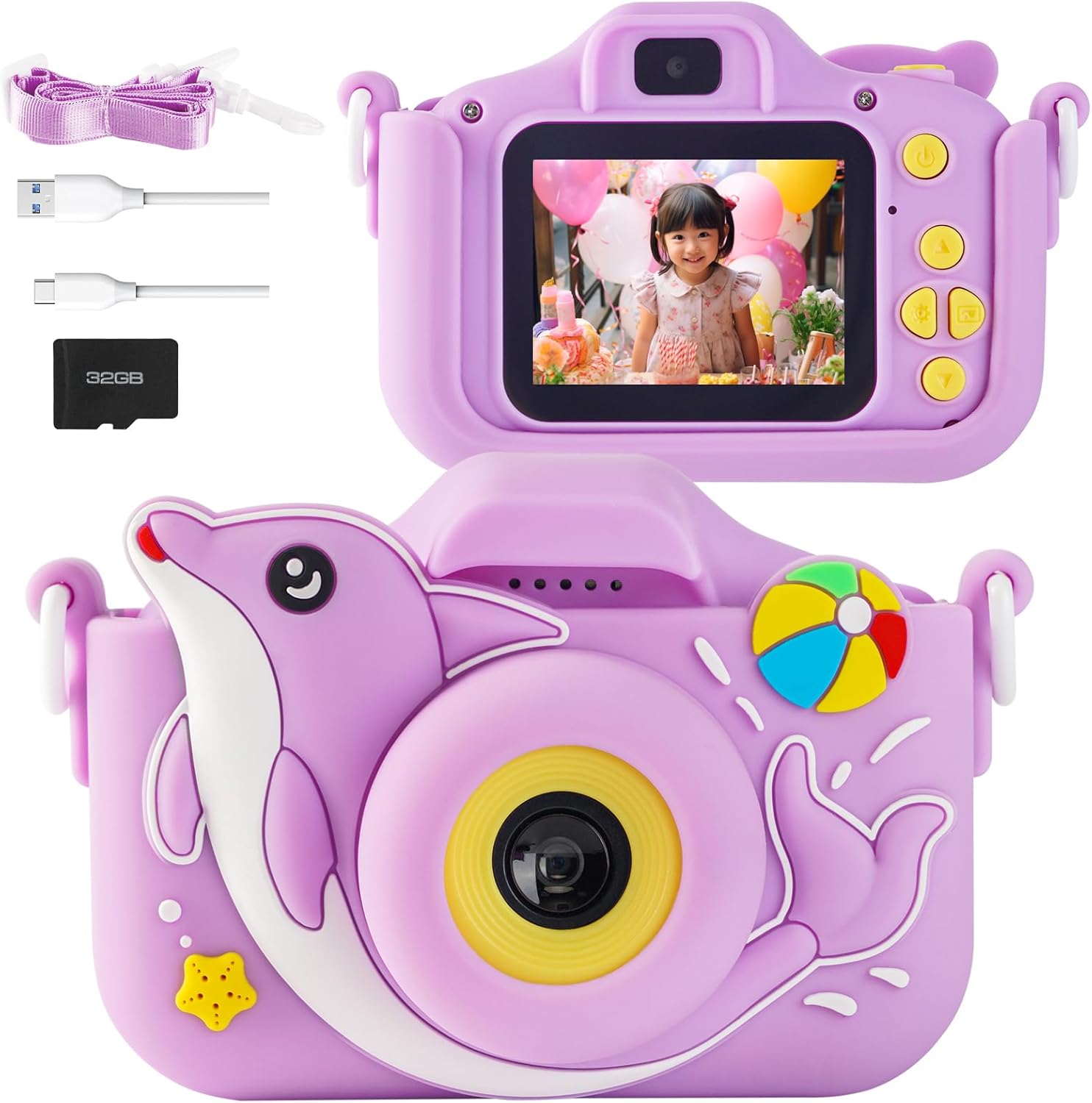 【45%OFF】【2,185円】 POSO TypeC充電式 前後4000万画素 1080P HD動画 8倍ズーム 32G SDカード付き キッズカメラ 【送料無料】