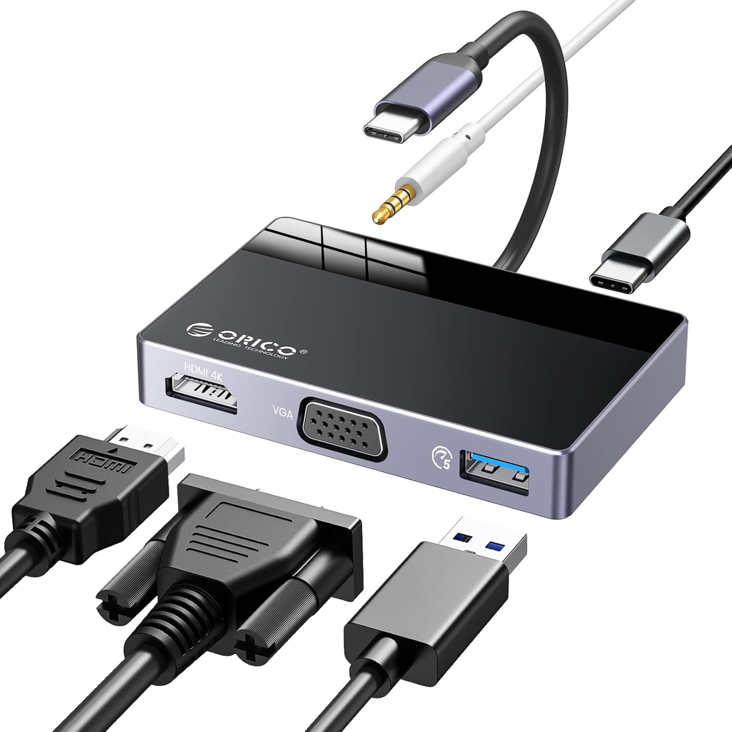 【75%OFF】【825円】 ORICO USB C ハブ 5in1 (HDMI+VGA) USB3.0 100WPD充電 4K@30Hz HDMI出力 1080P VGAポート オーディオポート ドッキングステーション