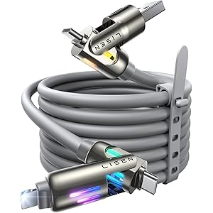 【37%OFF+28%OFF+ポイント5%】【1,099円】 LISEN 4in1 最大240W 液体シリコーン マルチ充電ケーブル 2m