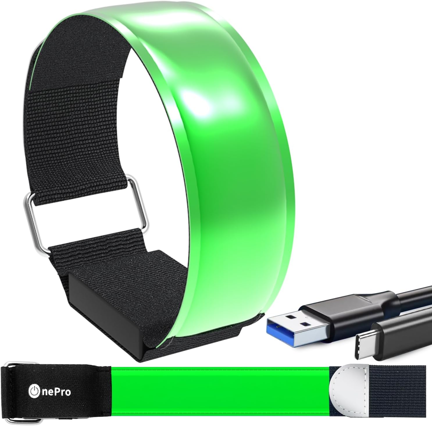 【50%OFF】【1,018円】 OnePro Type-C充電式 LEDアームバンド ランニングライト 2本セット