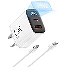 【50%OFF】【999円】 HYDOOD PD25W ディスプレイ搭載 2ポート USB-C&USB-A 急速充電器 + ナイロン編組Type C-Type Cケーブル 1m