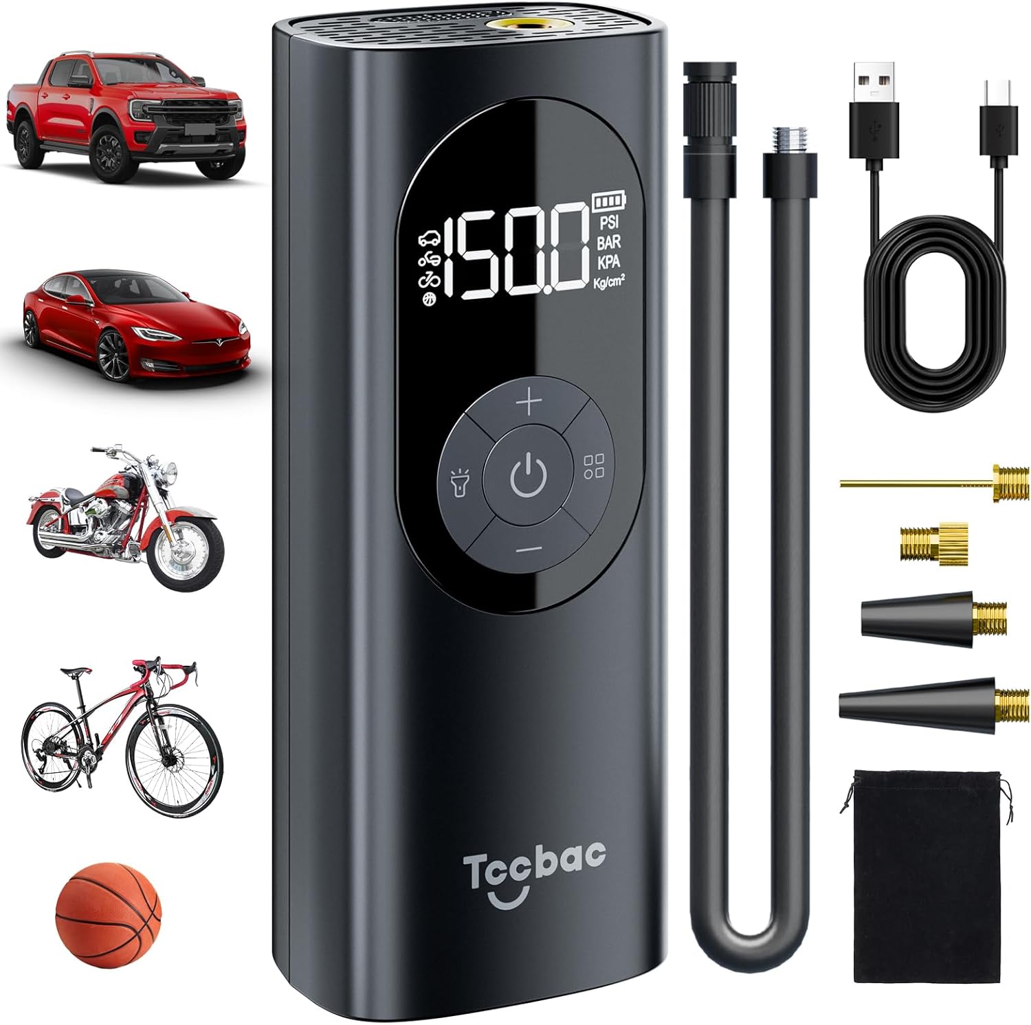 【44%OFF】【1,399円】 TCCBAC 充電式 最大圧力150PSI 6000mAh 空気圧指定可 電動空気入れ