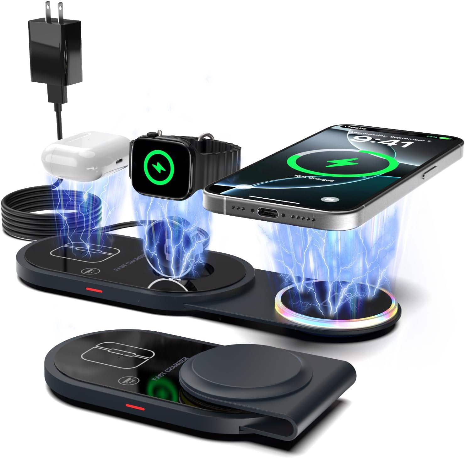 【713円】 COCIVIVRE 3in1 マグセーフ QC3.0アダプター付き 折り畳み式 ワイヤレス充電器